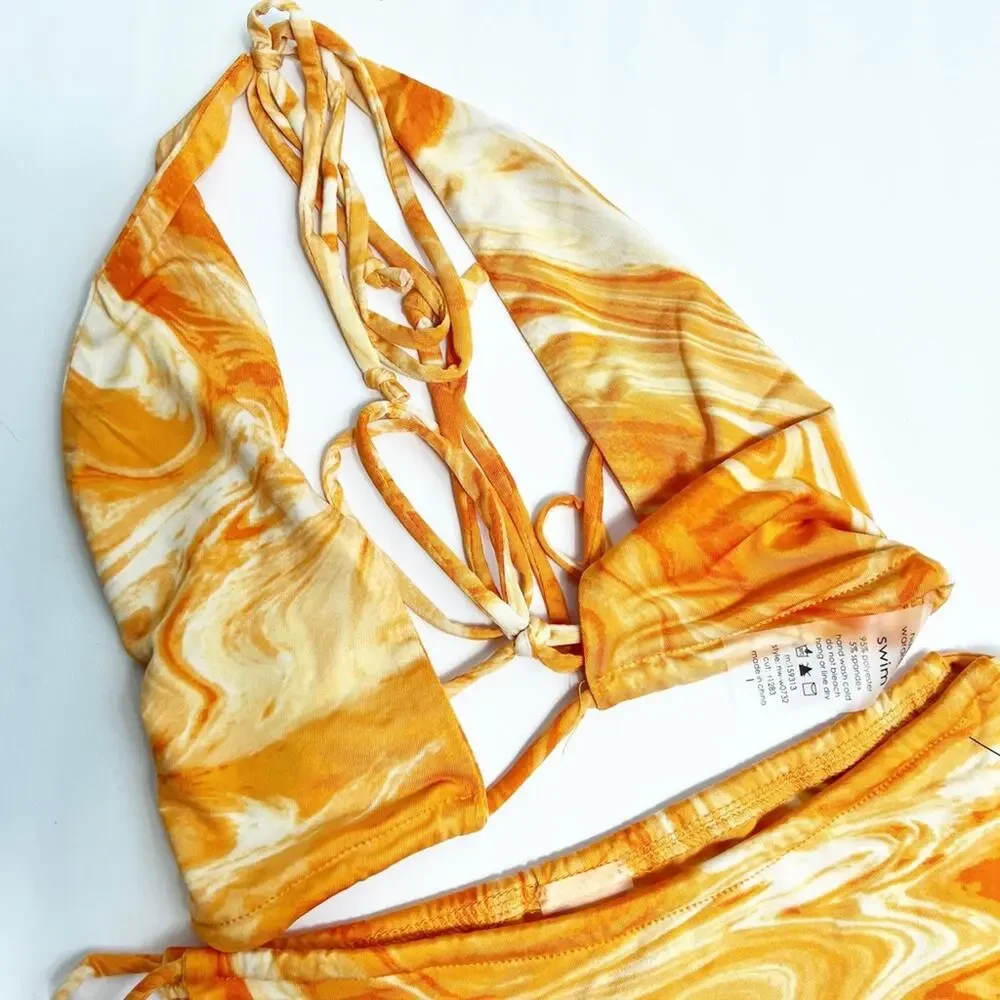 NAKED WARDDROBE DREAMSICLE LARGE ORANGE TWO PIECE BIKINI SET NEW